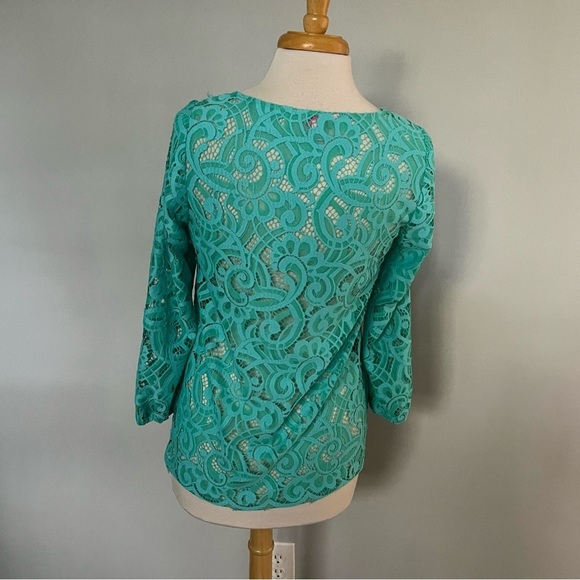 Lilly Pulitzer Turquoise Teal Eyelet Longsleeve Blouse Top Size S - Picture 2 of 11